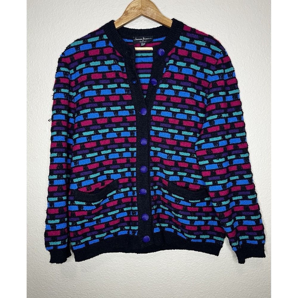 Vintage James Kenrob  Dalton Cardigan Large Sweater Granny 90's Color block